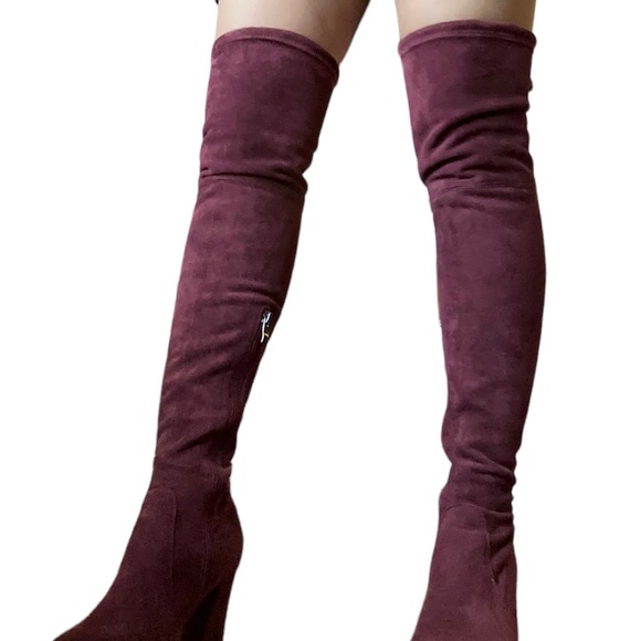 LadyJane Burgundy Velvet Heeled over the Knee high Boots - Picture 4 of 5